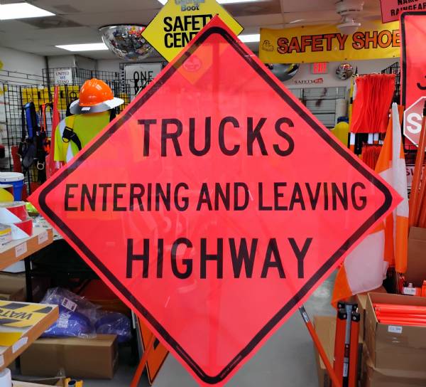 Trucks Entering and Leaving Highway Roll-up Sign -48x48"